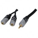 Cable HQ 0.25m Jack3,5 male stereo gold - 2xJack3,5 female stereo gold